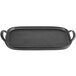 A Tablecraft matte black rectangular melamine tray with two handles.