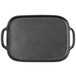 A Tablecraft matte black rectangular melamine tray with two handles.