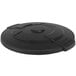 A black circular Suncast trash can lid.