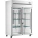 An Avantco VersaHub reach-in refrigerator with glass doors on wheels.