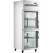 An Avantco stainless steel reach-in refrigerator with two glass doors.