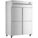 An Avantco stainless steel reach-in freezer with half doors.