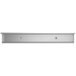 A silver stainless steel Regency shelf with two holes.