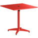 a red table with a black top