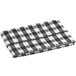A black and white checkered vinyl table cover with umbrella opening.