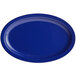 a blue oval plate with a white background