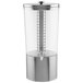 A Tablecraft stainless steel beverage dispenser with a clear Tritan container and silver tube.