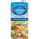 A carton of College Inn Less Sodium Chicken Broth.