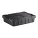 A Lavex black plastic stackable storage box with a lid and handles.