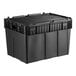 A black Lavex stackable industrial tote box with a hinged flip lid.