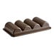 A brown plastic Cambro cutlery box with four compartments.