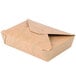 A brown paper Fold-Pak Bio-Plus-Earth take-out container with a lid.