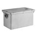 A rectangular gray grease trap with a textured lid and a 3-inch hub on the side.