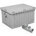 A grey plastic Endura grease trap with a pipe.