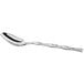 An Acopa Heika stainless steel teaspoon with a curved silver handle.