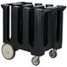 A black rectangular Cambro dish dolly with wheels.