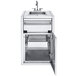 A Crown Verity built-in stainless steel sink with a single drawer open.