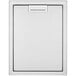 A white rectangular stainless steel cabinet with a handle.