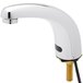 A chrome Equip by T&S hands-free deck mounted faucet with a black sensor.