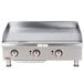 An APW Wyott stainless steel countertop gas griddle.