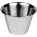 A silver stainless steel Vollrath round sauce cup.