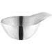 A Vollrath stainless steel ramekin with a black handle.