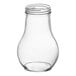 A clear glass Vollrath Teardrop syrup server jar with a lid.