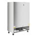An Avantco stainless steel reach-in refrigerator with wheels.