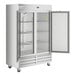 An Avantco stainless steel reach-in refrigerator with solid doors open.