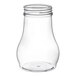 A clear polycarbonate teardrop syrup server jar with a lid.