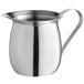 A Vollrath stainless steel bell creamer with a handle.