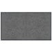 A grey rectangular rug with black trim.