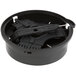 A black circular container with a black handle and a screw-on top.