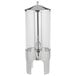 A clear plastic cylinder with a silver handle and chrome accents.