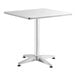 A Lancaster Table & Seating chrome square outdoor table with a metal base.