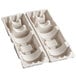 A white molded fiber tray with three compartments.
