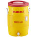 a yellow and red water cooler