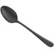 An Amefa Austin stainless steel dessert spoon with a black handle.