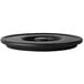 A matte black plastic lid with a round handle.