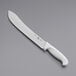A Choice butcher knife with a white handle.
