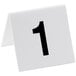 A white Cal-Mil table tent with black numbers on both sides.