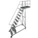 A Ballymore metal cantilever ladder with wheels.