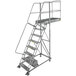 A Ballymore heavy-duty steel rolling cantilever ladder with a platform.