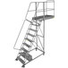 A Ballymore steel cantilever ladder with a platform and handrail.