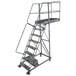 A Ballymore heavy-duty steel cantilever ladder with wheels and handrails.