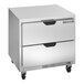 A silver Beverage-Air undercounter refrigerator with two drawers.