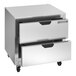 A stainless steel Beverage-Air undercounter refrigerator drawer on wheels.