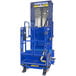 A blue Ballymore battery-powered hydraulic personnel lift with a blue handle.