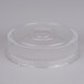 A clear plastic lid for a round container.