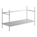 A Regency chrome wire shelving unit with metal shelves and metal bars.